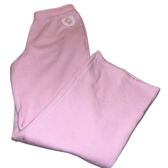 Rare PINK Victoria Secret  Sweats Pants Wide Leg Ivy Fleece Sweatpants Hip Logo - Picture 3 of 3